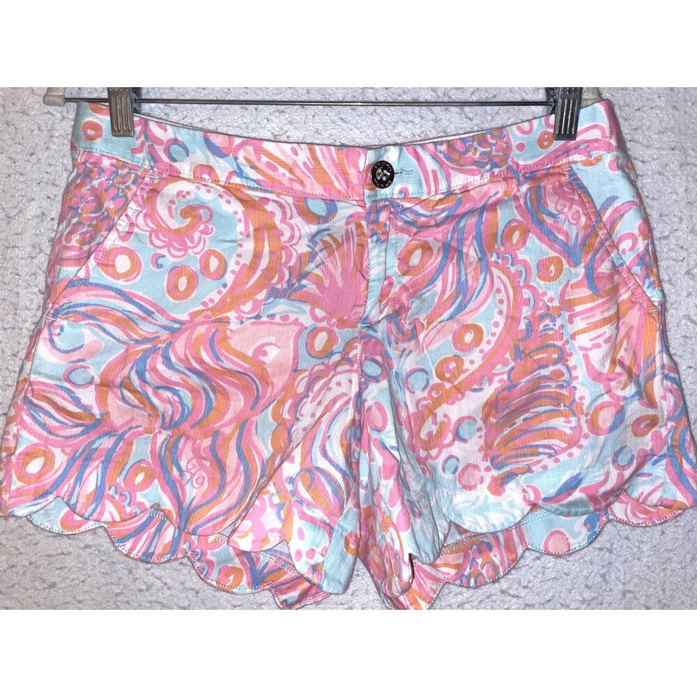 Lilly Pulitzer Womens Size 8 Blue Buttercup Stretch Shorts Preppy Neon Fish